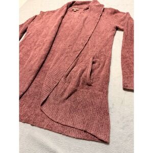 Barefoot Dreams CozyChic Lite Cardigan Burgundy Maroon Open Front L Cottagecore